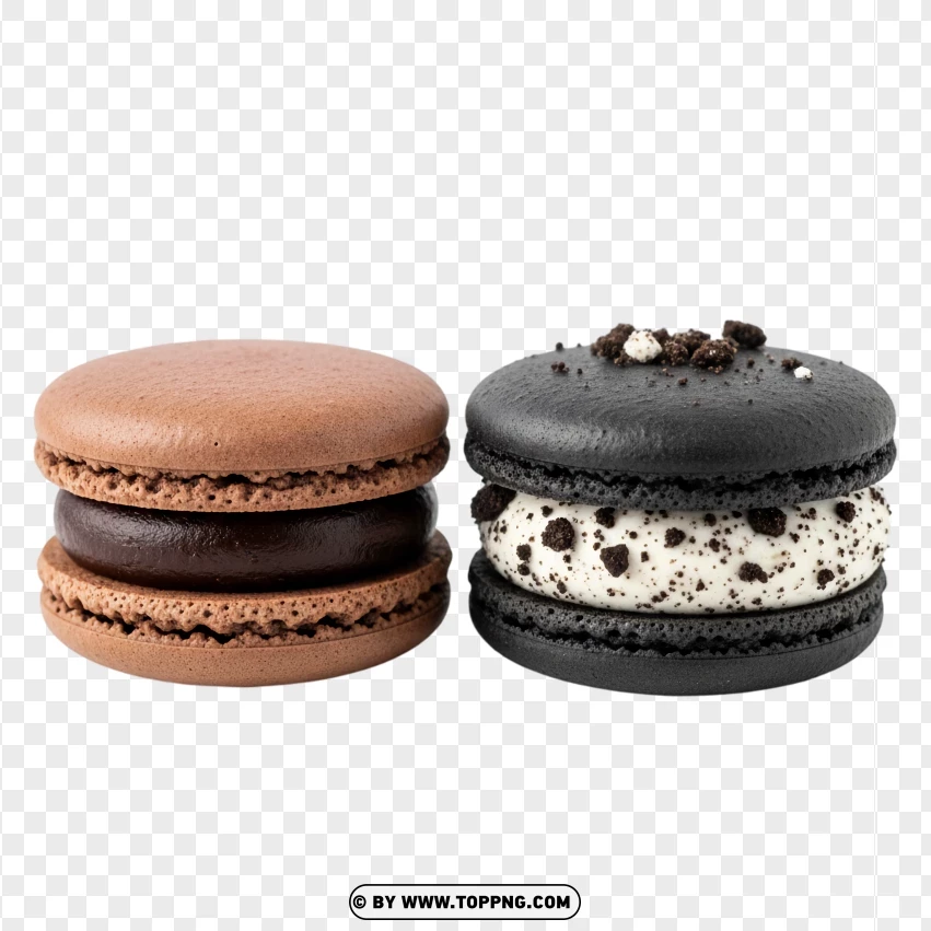 Oreo And Chocolate Two Macarons Sweet Dessert PNG Transparent Background