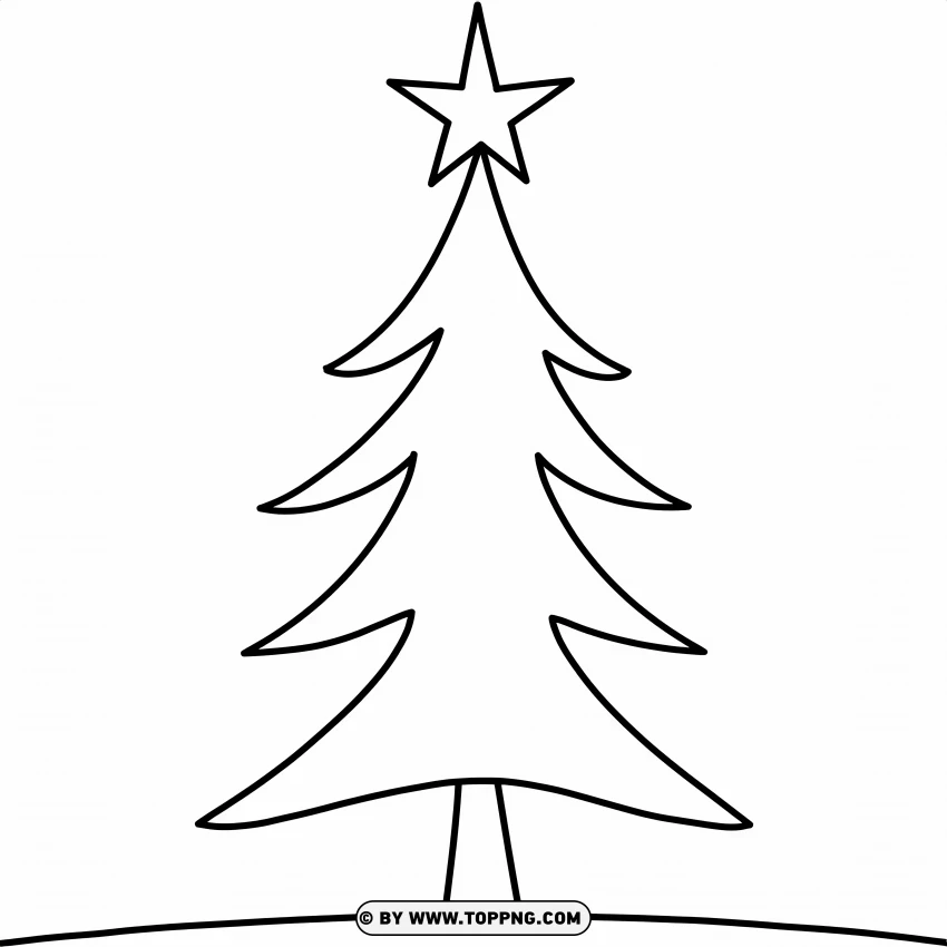 Outline Cartoon Christmas Tree Black And White PNG Transparent Background