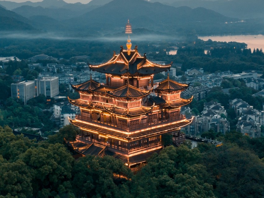 pagoda, building, architecture, temple, city, overview