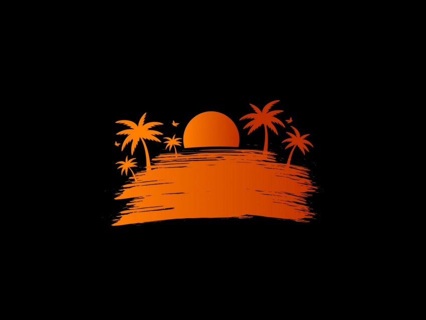 palm, sunset, vector, art, sun