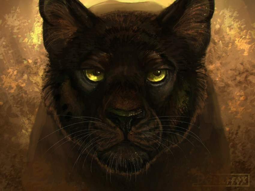 panther, black, predator, glance, art