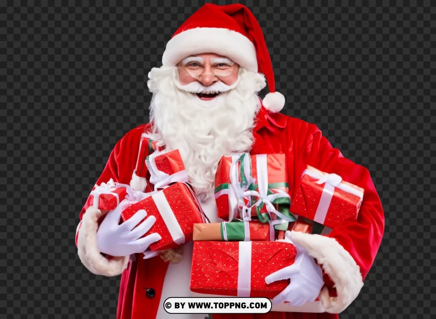 Papá Noel Blanco Sonriente Con Un Traje Rojo Y Regalos Santa Claus Imagen Png