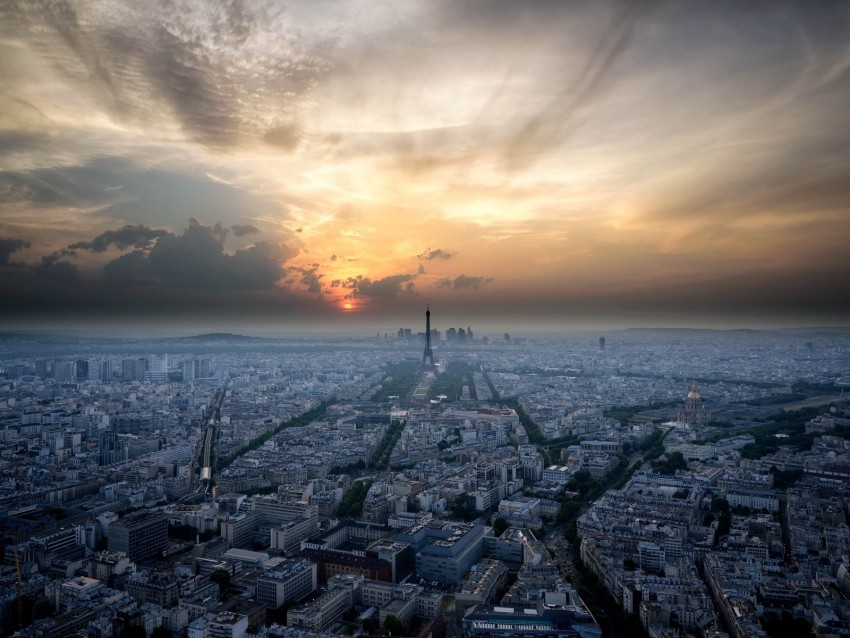 paris, france, architecture, sunset, sky, aerial view