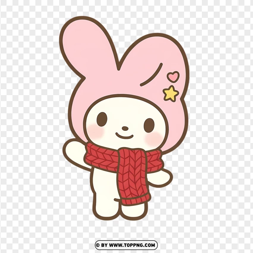 Winter pastel bunny wearing cozy red scarf in festive mood