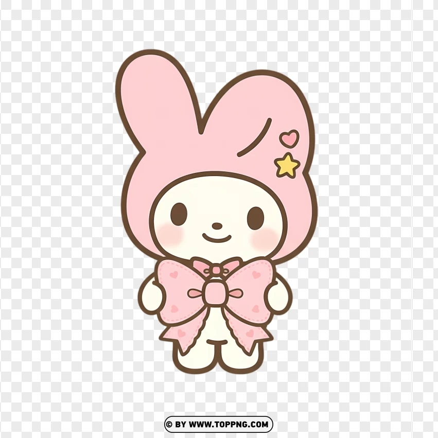 Pastel bunny holding bow charm in gentle kawaii pose