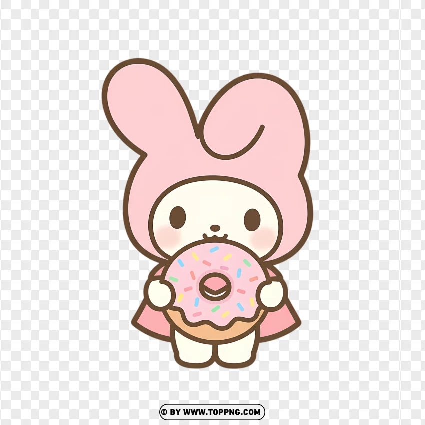Chibi bunny holding sprinkle donut in pastel kawaii style