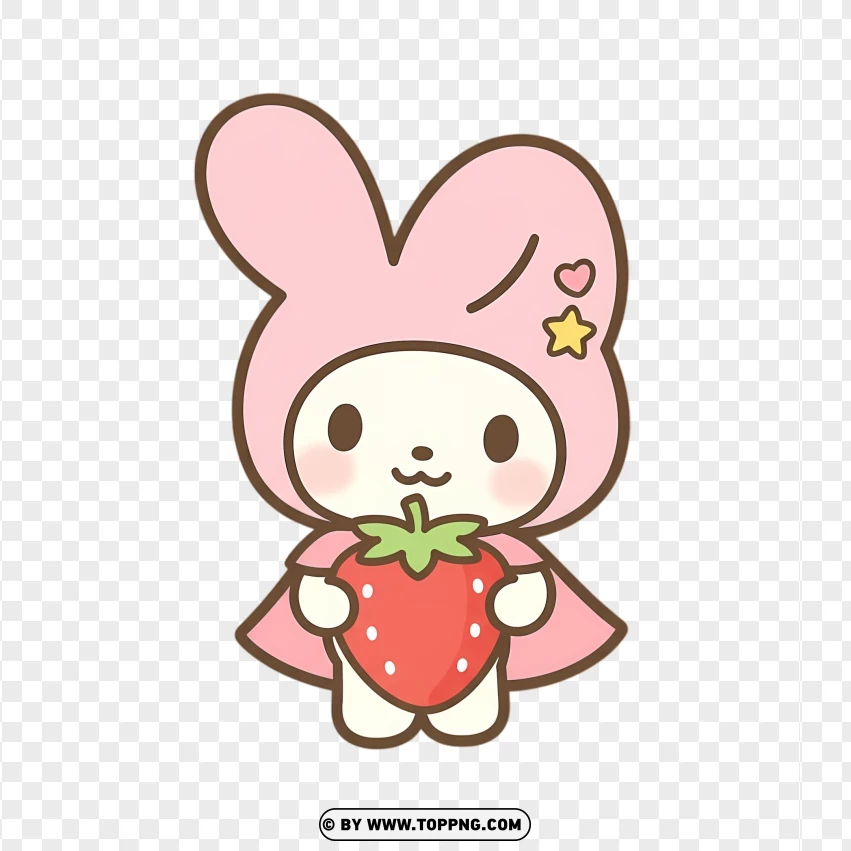 Sweet pastel bunny holding strawberry in cute pose