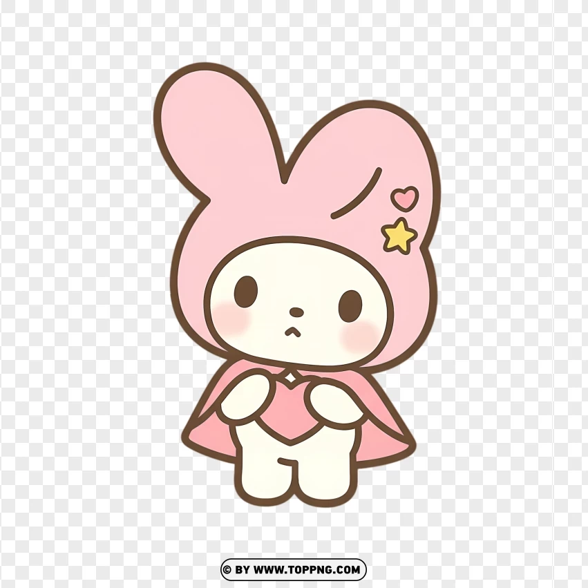 Calm pastel bunny character in gentle sitting pose