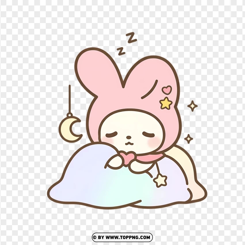 Sleepy pastel bunny dreaming with closed eyes and relaxed pose