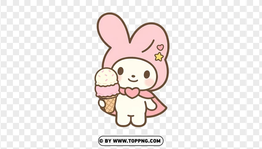 Pastel pink bunny holding ice cream cone in kawaii style