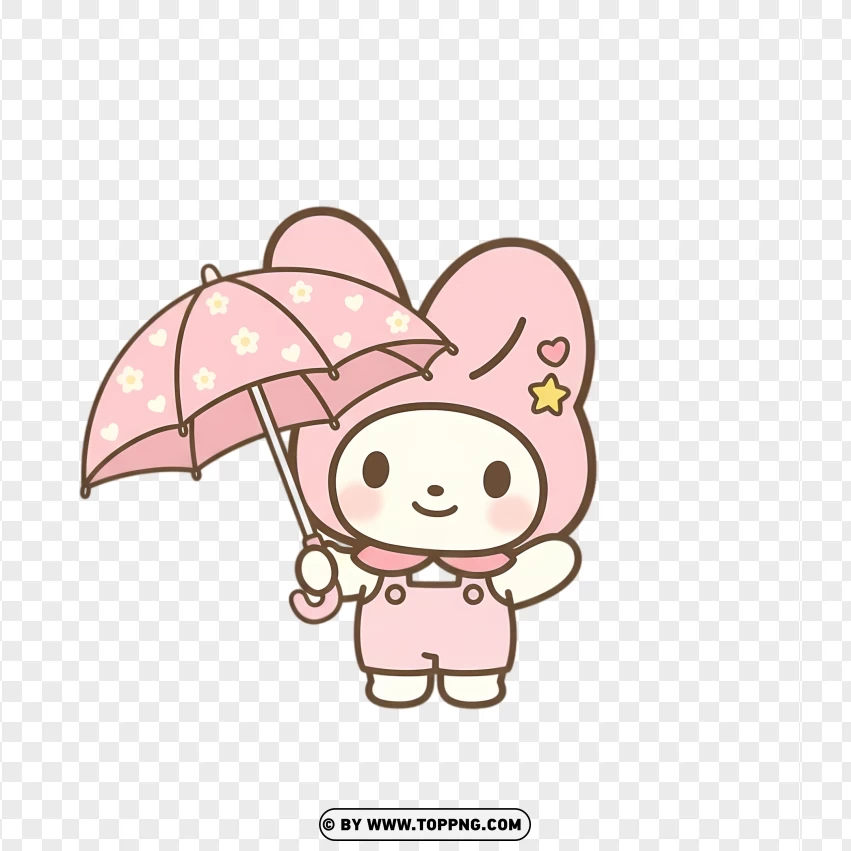 Cute bunny holding umbrella in sweet pastel kawaii style