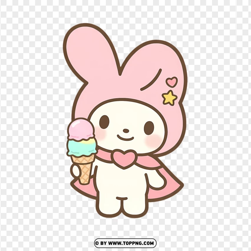 Pastel bunny holding rainbow ice cream in sweet chibi style
