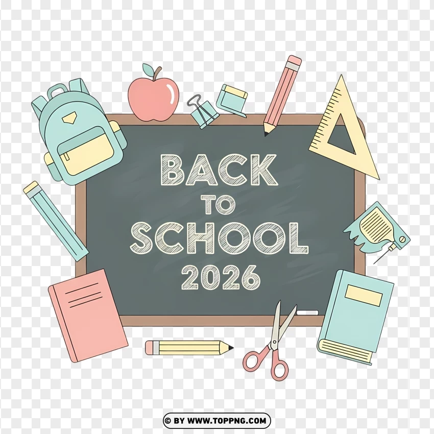 Pastel Stationery Flat Design For Back To School 2026 PNG Transparent Background