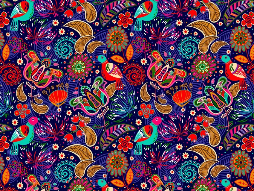 pattern, colorful, folklore, motley, bright, flowers, birds