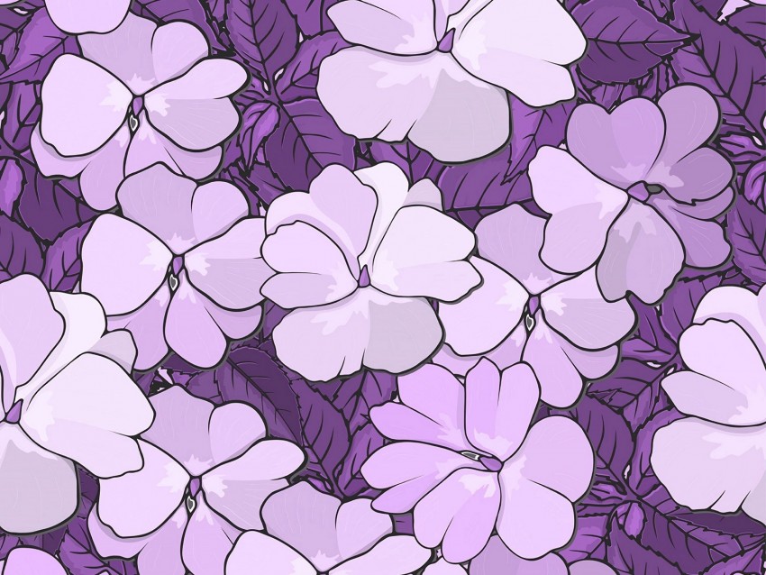 pattern, flowers, leaves, floral, white, lilac