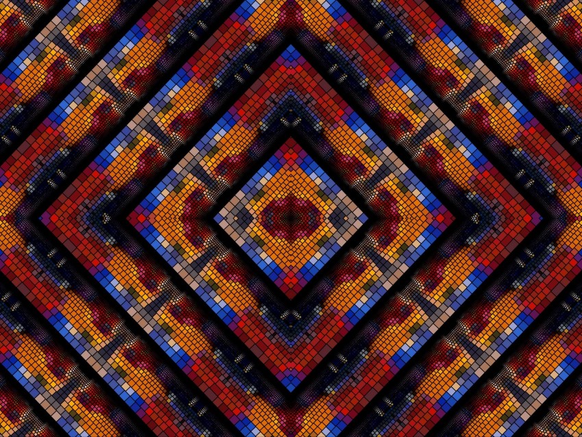 pattern, kaleidoscope, mosaic, geometric, multi-colored, rhombuses, squares
