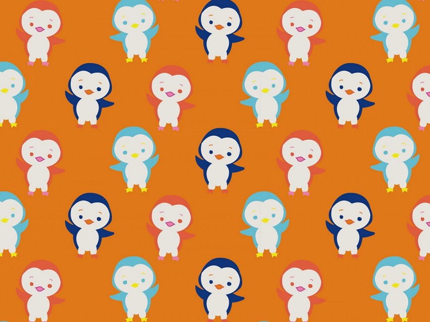 penguins, cute, funny, pattern, colorful