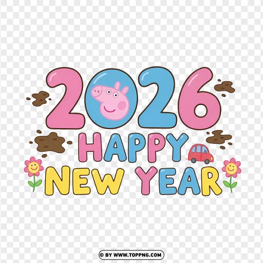 Peppa Pig Cartoon Style 2026 Typography PNG Transparent Background