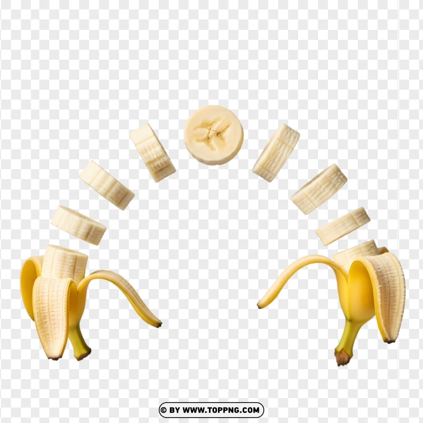 Perfectly Arranged Yellow Banana Slices PNG Transparent Background