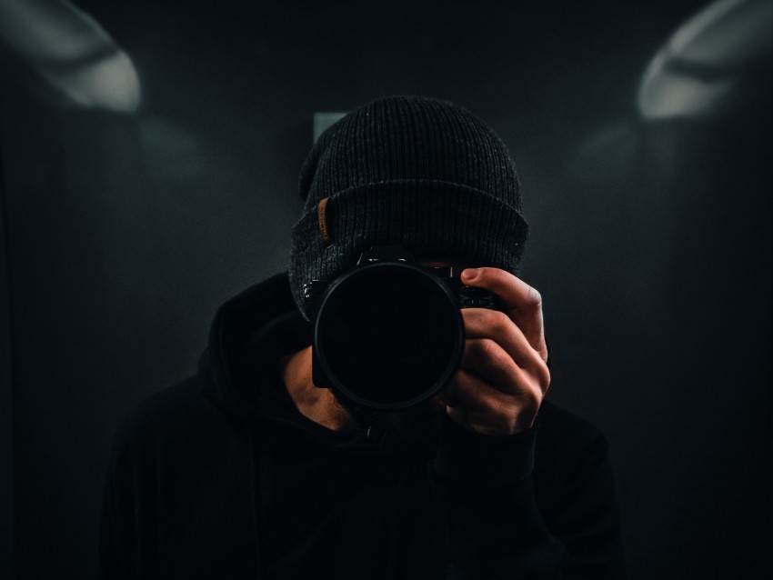 photographer, camera, dark, black