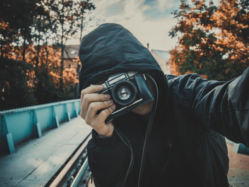 photographer, camera, selfie, hood, lens, hidden face
