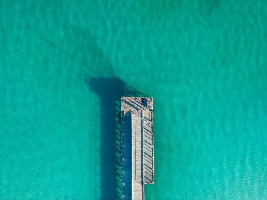 pier, ocean, shadow, top view, surface, turquoise