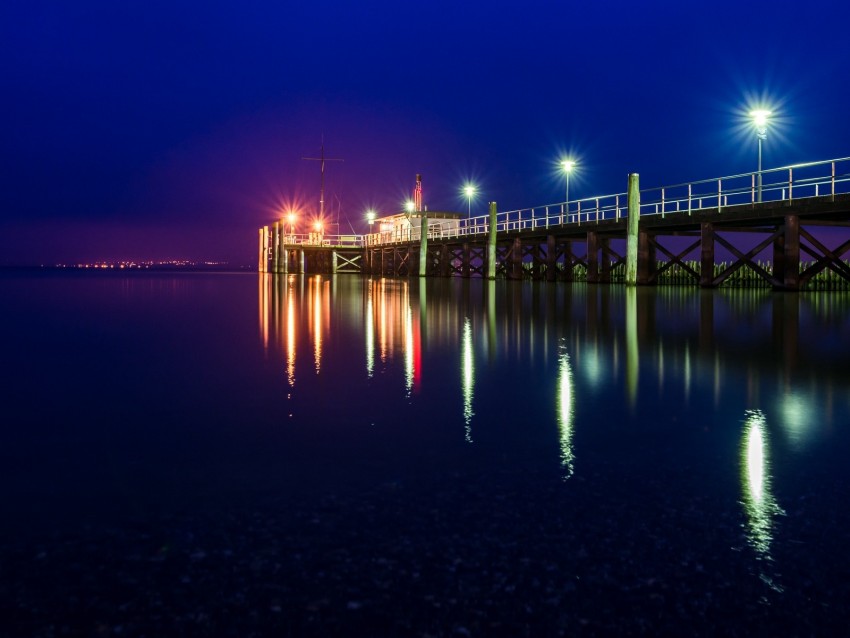 pier, sea, night, lights, light, lighting