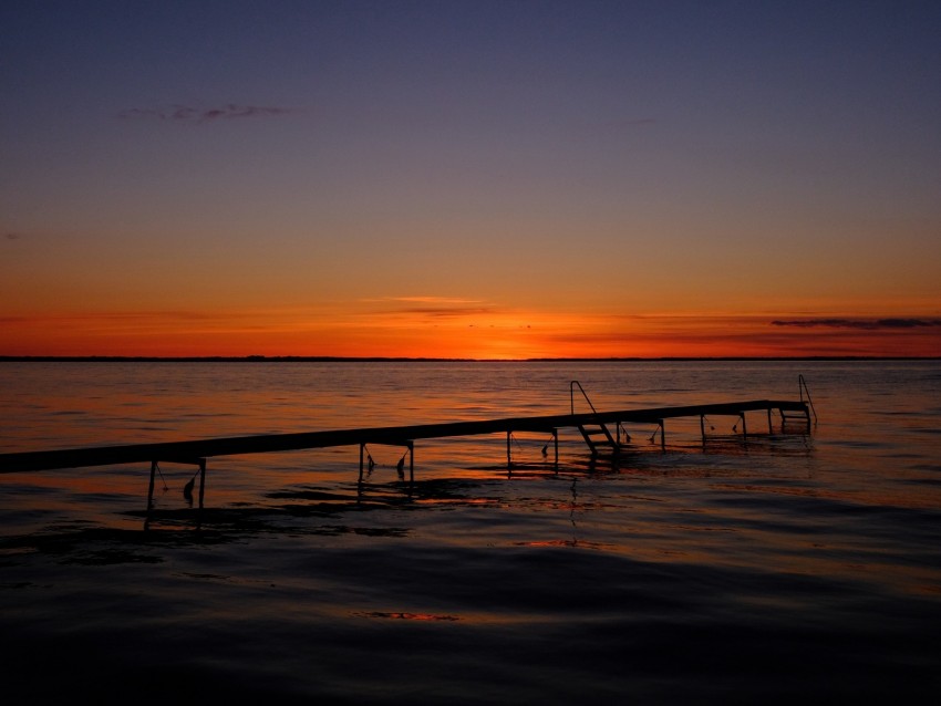 pier, sea, sunset, horizon, twilight