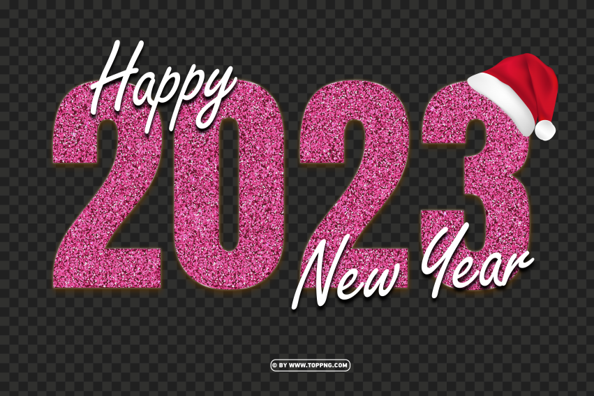 pink 2023 happy new year glitter with santa hat png,New year 2023 png,Happy new year 2023 png free download,2023 png,Happy 2023,New Year 2023,2023 png image