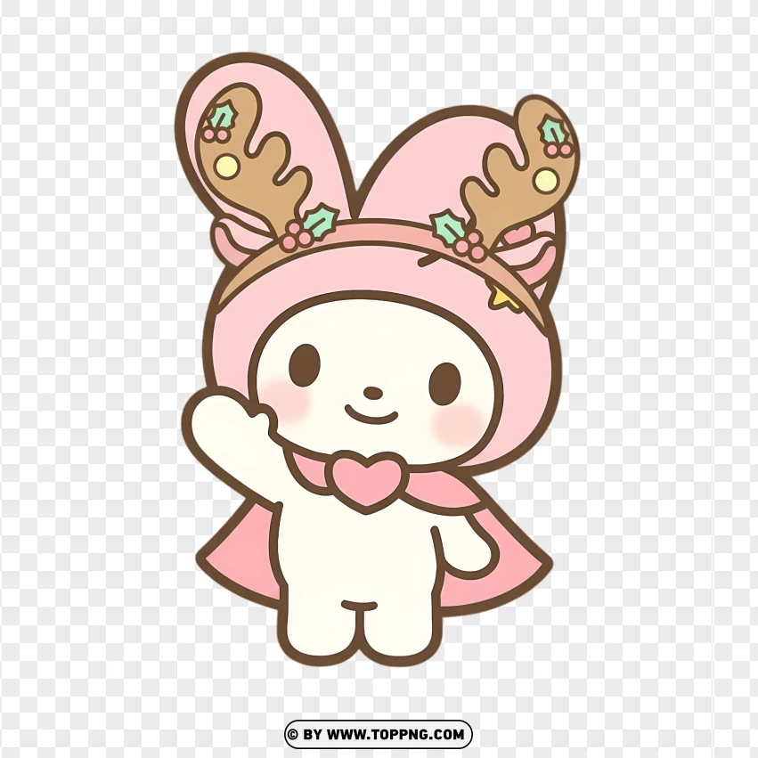 Chibi bunny wearing pastel reindeer headband in festive mood