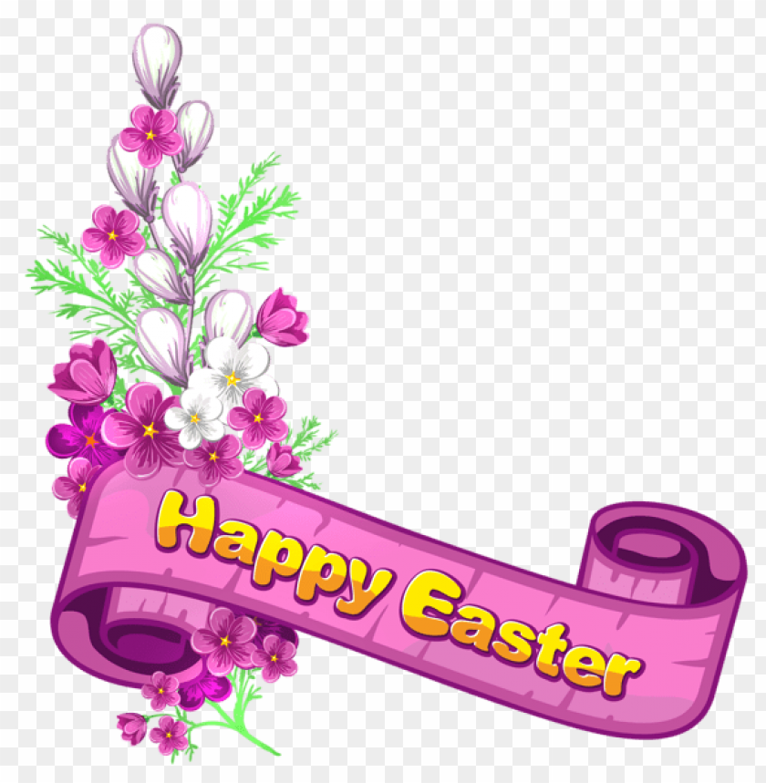 pink happy easter banner and flowers png images background -  image ID is 50875