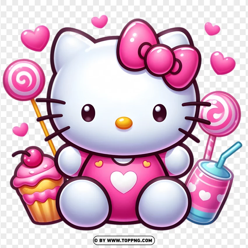 Pink Hello Kitty with Cupcake and Candy PNG Image