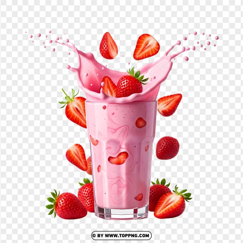 Pink Milkshake With Explosive Berry Splash PNG Transparent Background