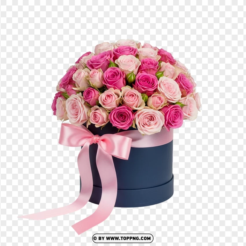 Pink Roses In Navy Round Box Romantic Gift PNG Transparent Background