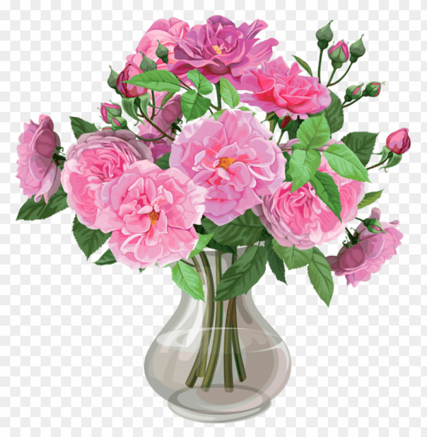 pink roses in vase transparent