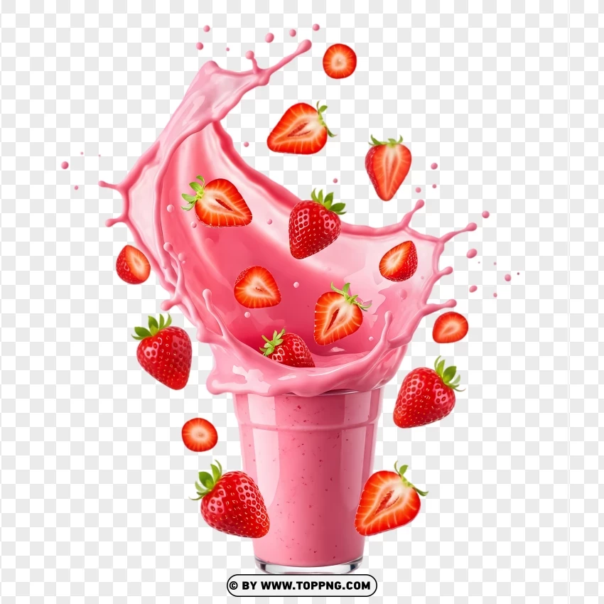 Pink Strawberry Drink With Splash PNG Transparent Background