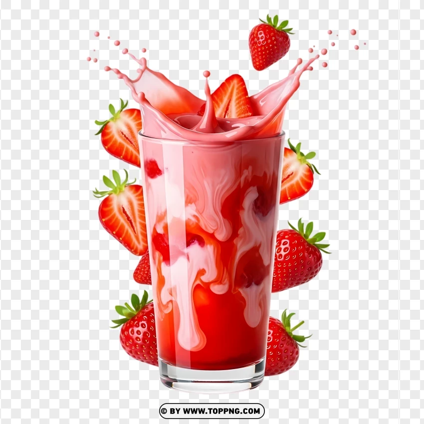 Pink Strawberry Shake With Creamy Splash PNG Transparent Background