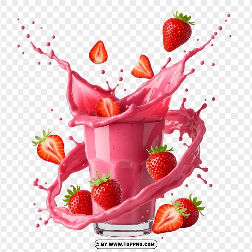Pink Strawberry Shake With Dramatic Splash PNG Transparent Background