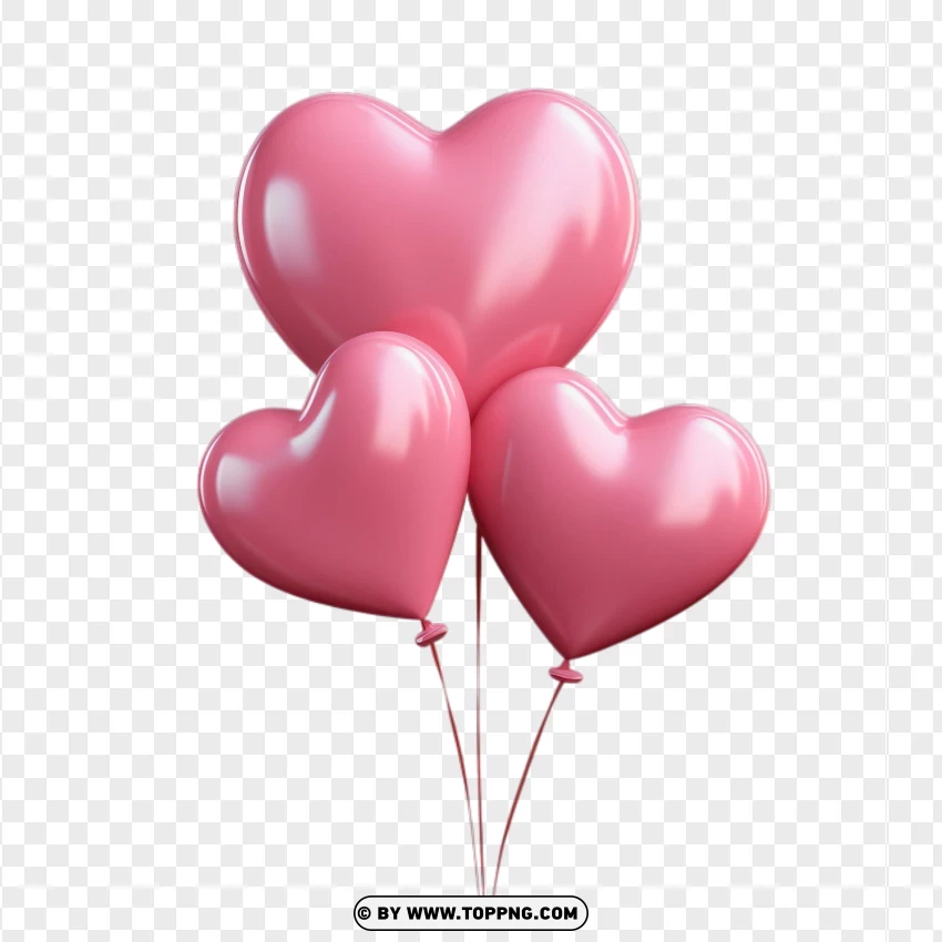 Pink Triple Heart Balloons Valentine Romantic Decor PNG Transparent Background