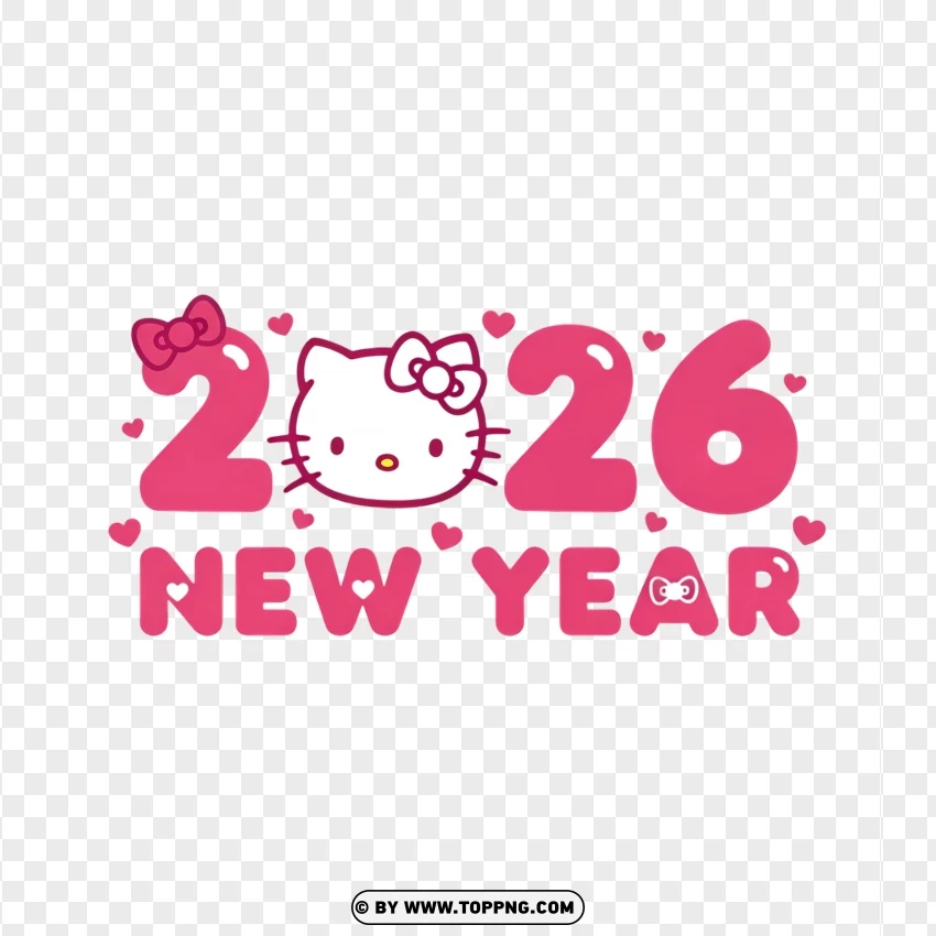 Hello Kitty Inspired 2026 New Year Typography PNG Transparent Background