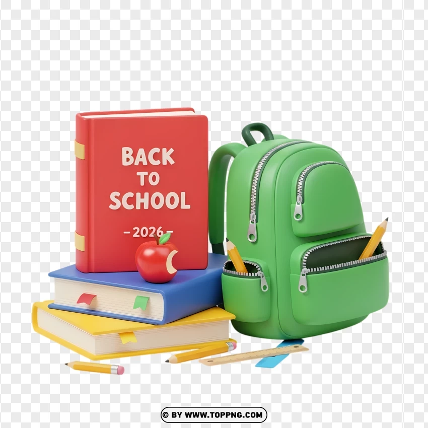 Pixar Style 3d Back To School 2026 Book Illustration PNG Transparent Background