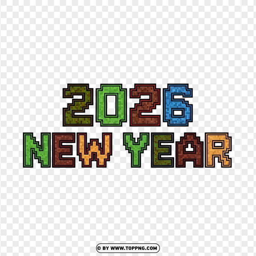 Minecraft Pixelated Style 2026 Typography PNG Transparent Background