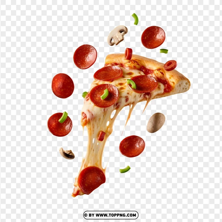Pizza Slice In Motion With Gooey Cheese PNG Transparent Background