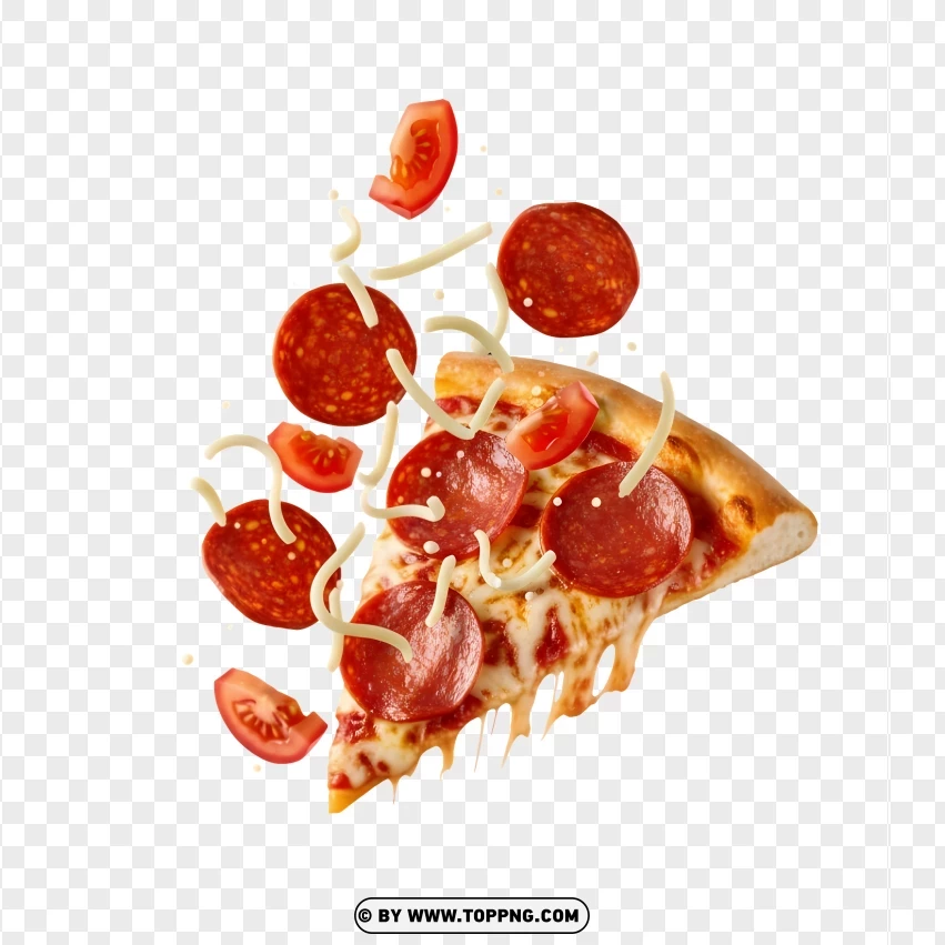Pizza Slice With Flying Toppings PNG Transparent Background