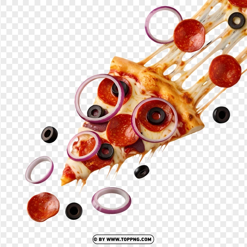 Pizza Slice With Olives And Onion Rings PNG Transparent Background