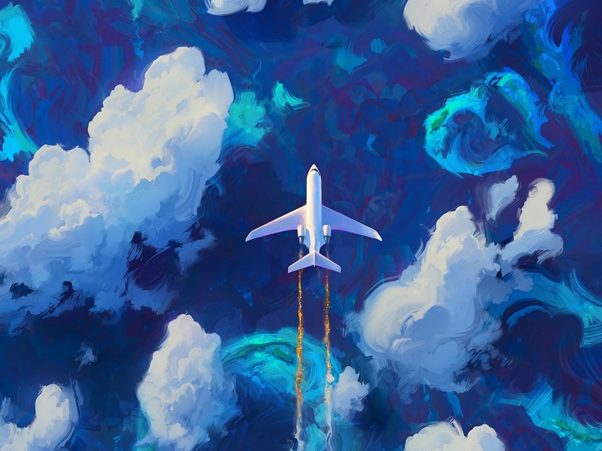 plane, sky, art, flight, clouds