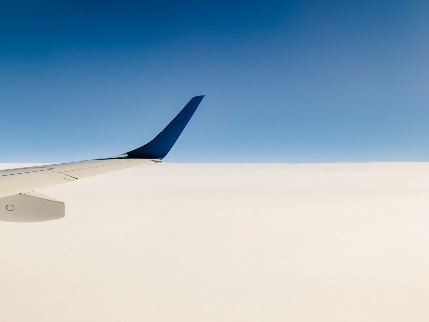 plane, wing, sky, minimalism, blue, white