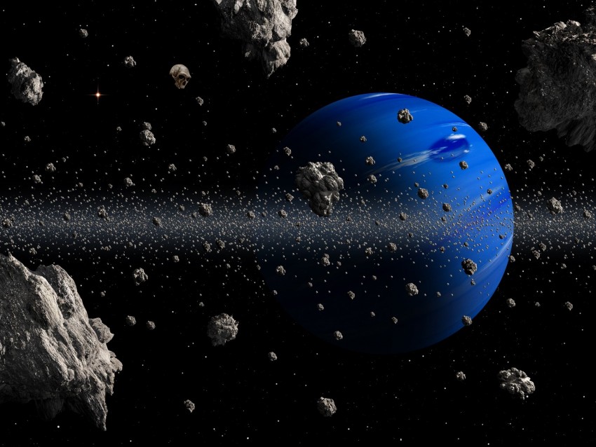 planet, asteroids, space, blue, asteroid belt