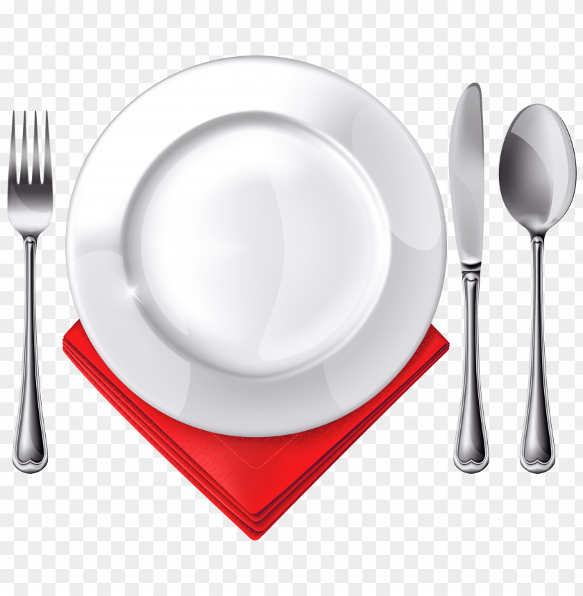 fork, knife, napkin, plate, red, spoon