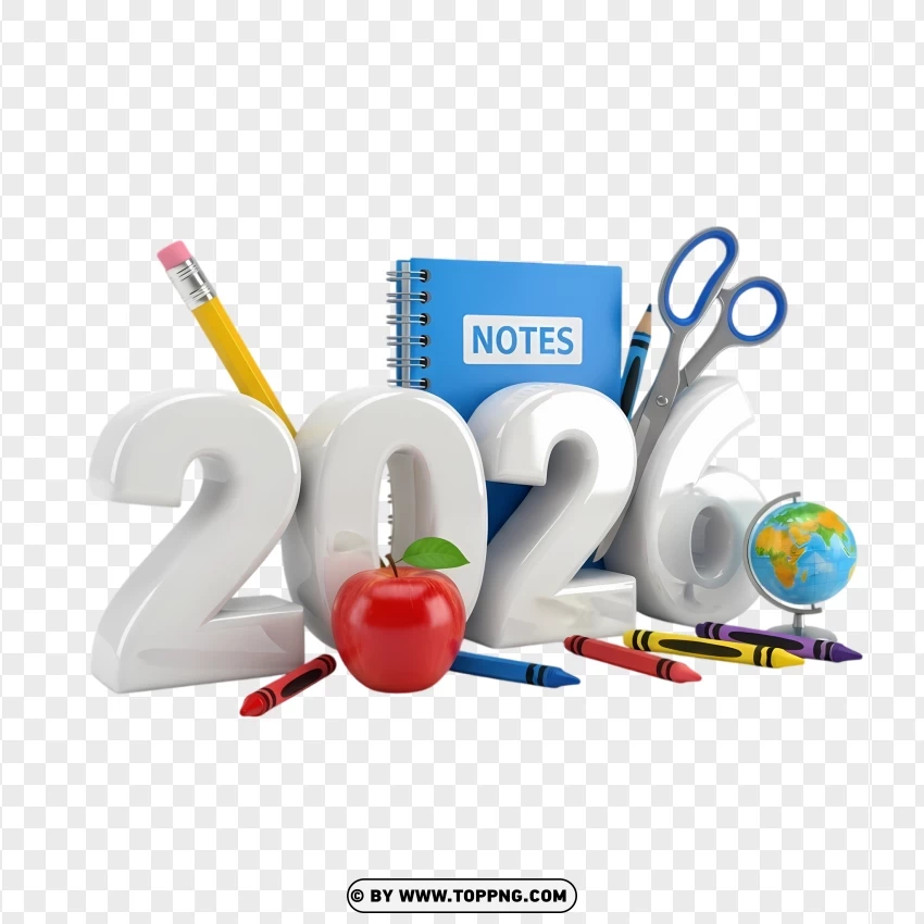 Playful 3d Kawaii Back To School 2026 Graphic Icon PNG Transparent Background